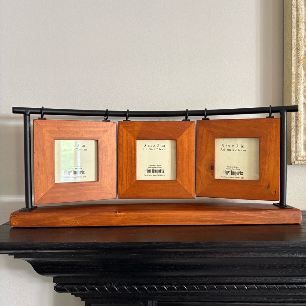 Pier 1 Warm Wood Triple Frame 16 1/2” long x 6 3/4” high x 2 3/4” deep.